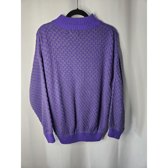 Vintage Hunter Glen Open Knit Sweater Large Purple Gray 1/4 Zip Lightweight - Picture 3 of 6